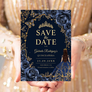 Quinceanera Navy Blauwe Goud Save The Date