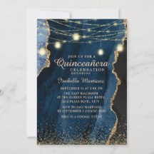 Quinceañera Navy Blauwe Gouden Glitter Sliert Lich