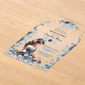 Quinceañera Navy Blauwe Perzik Zilveren Jurk Bloem Acryl Uitnodigingen (Laagn)