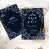 Quinceanera Navy Blauwe Zilver Save The Date
