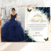 Quinceañera Navy Blue Bloemenvlinders Afbeelding Bedankkaart