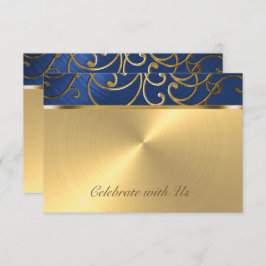 Quinceanera Navy Blue en Gold Filigree Swirls Kaart