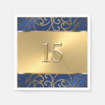 Quinceanera Navy Blue en Gold Filigree Swirls