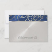 Quinceanera Navy Blue en Silver Filigree Swirls RSVP Kaartje (Voorkant)