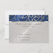 Quinceanera Navy Blue en Silver Filigree Swirls RSVP Kaartje (Achterkant)