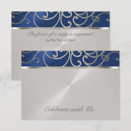 Quinceanera Navy Blue en Silver Filigree Swirls RSVP Kaartje