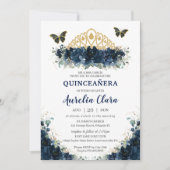 Quinceañera Navy Blue Floral Butterflies Crown Kaart (Voorkant)