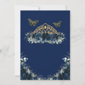 Quinceañera Navy Blue Floral Butterflies Crown Kaart (Achterkant)