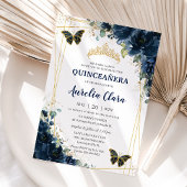 Quinceañera Navy Blue Floral Butterflies Crown Kaart
