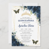 Quinceañera Navy Blue Floral Butterflies Crown Kaart (Voorkant)