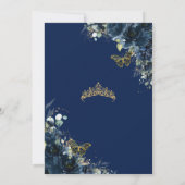 Quinceañera Navy Blue Floral Butterflies Crown Kaart (Achterkant)