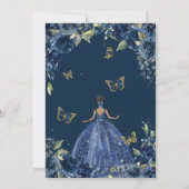 Quinceañera Navy Blue Floral Butterflies Kaart (Achterkant)