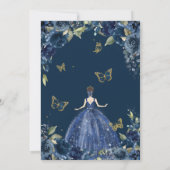 Quinceañera Navy Blue Floral Butterflies Kaart (Achterkant)