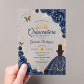 Quinceanera Navy Blue Floral Dress Gold Acryl Uitnodigingen (Insitu (Draagbaar))