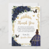 Quinceañera Navy Blue Floral Gold Princess 15 16 Bedankkaart (Voorkant)