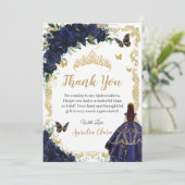 Quinceañera Navy Blue Floral Gold Princess 15 16 Bedankkaart (Staand voorkant)