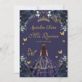 Quinceañera Navy Blue Floral Gold Princess 15 16 Bedankkaart (Achterkant)