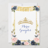 Quinceanera Navy Blue Flowers Gold Invitation Kaart (Achterkant)