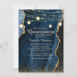 Quinceañera Navy Blue Glitter String Lights Kaart
