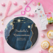 Quinceañera Navy Blue Glitter String Lights Papieren Bordje (Feest)