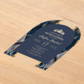 Quinceañera Navy Blue Gold Agaat Elegant Acryl Uitnodigingen (Laagn)