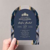 Quinceañera Navy Blue Gold Agaat Elegant Acryl Uitnodigingen (Insitu (Draagbaar))