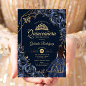 Quinceanera Navy Blue Gold Butterfly Dress Floral Kaart
