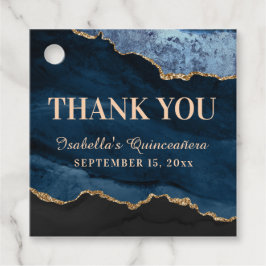 Quinceañera Navy Blue Marble Name Bedankjes Labels