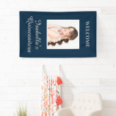 Quinceañera Navy Blue Name Foto verticaal Spandoek (Insitu)