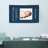 Quinceañera Navy Blue Name Foto verticaal Spandoek (Beurs)