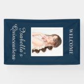 Quinceañera Navy Blue Name Foto verticaal Spandoek (Horizontaal)