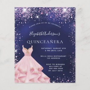 Quinceanera navy blue roze jurk flyer
