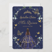 Quinceañera Navy Blue Rozen Bloemenprinses Goud Kaart (Achterkant)
