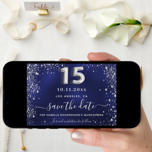 Quinceanera navy blue save the date
