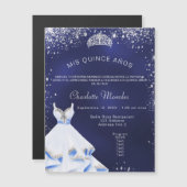 Quinceanera navy blue Silver-jurk tiara luxe Magnetische Uitnodiging (Voorkant / Achterkant)