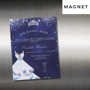 Quinceanera navy blue Silver-jurk tiara luxe Magnetische Uitnodiging