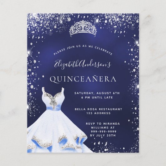 Quinceanera navy blue Silver-kledingbudget Flyer (Voorkant)