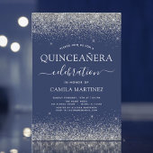 Quinceanera Navy Blue Silver Modern Glitter Kaart