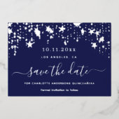Quinceanera navy blue Silver Save the Date Folie Feestdagenkaart (Voorkant)