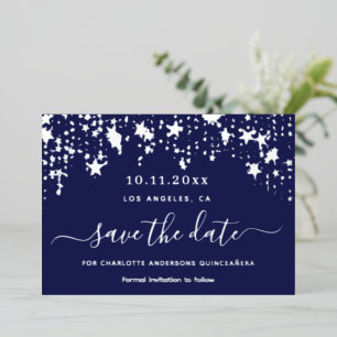 Quinceanera navy blue Silver Save the Date Folie Feestdagenkaart