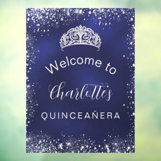 Quinceanera navy blue Silver welkom Raamsticker (Vel 3)
