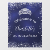 Quinceanera navy blue Silver welkom Raamsticker (Vel)