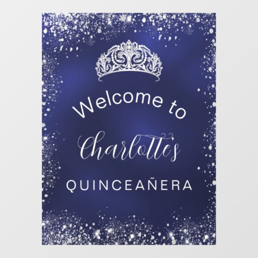 Quinceanera navy blue Silver welkom Raamsticker (Vel)