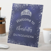 Quinceanera navy blue Silver welkom Reclamebord Met Voetstuk (Insitu)