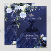 Quinceanera Navy Blue Waterverf Dress Kaart (Voorkant / Achterkant)