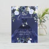 Quinceanera Navy Blue Waterverf Dress Uitnodiging (Staand voorkant)