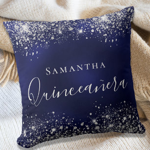 Quinceanera navy blue zilverglitter kussen