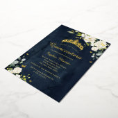 Quinceanera Navy Champagne Bloemen Goud Folie Uitnodiging (Gedraaid)