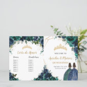 Quinceañera Navy Emerald Floral Budget Programma (Staand voorkant)