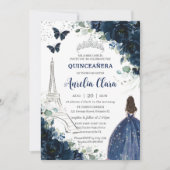 Quinceañera Navy Floral Paris Eiffel Princess Gown Kaart (Voorkant)